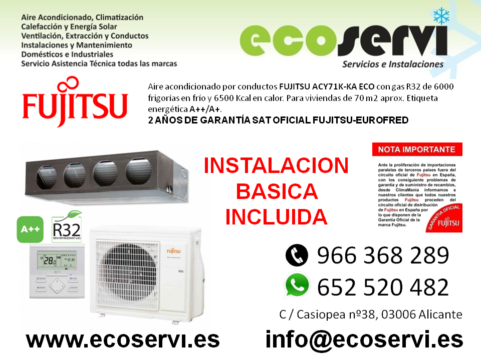 Aire Acondicionado Alicante Conductos FUJITSU ACY 125 K-KA ECO