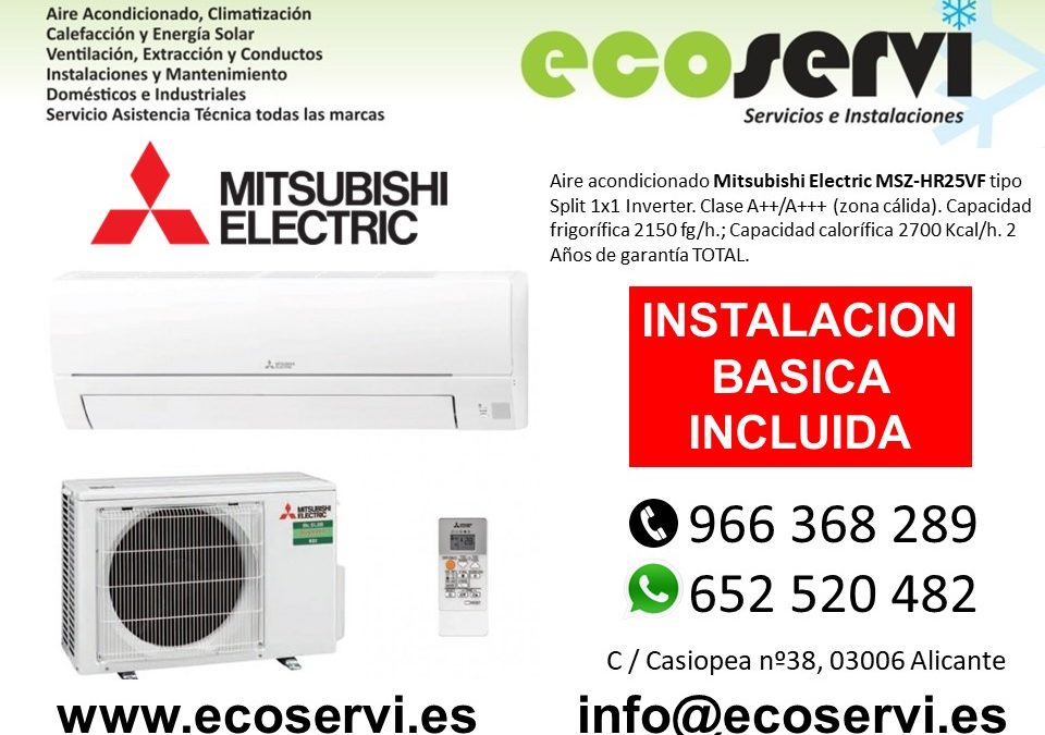 Aire Acondicionado Alicante Split Mitsubishi Electric MSZ-HR25VF