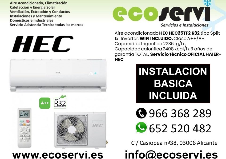 Aire Acondicionado Alicante Split HEC HEC25TF2 R32