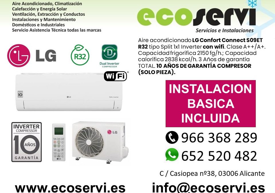 Aire Acondicionado Alicante Split LG Confort Connect S09ET R32