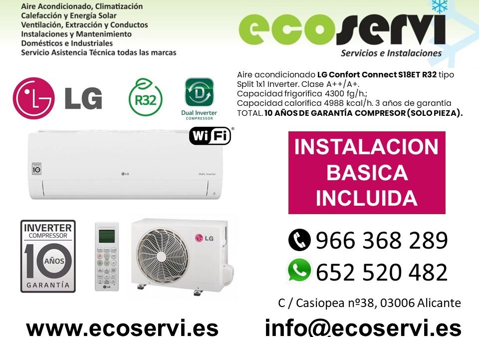 Aire Acondicionado Alicante Split LG Confort Connect S18ET R32