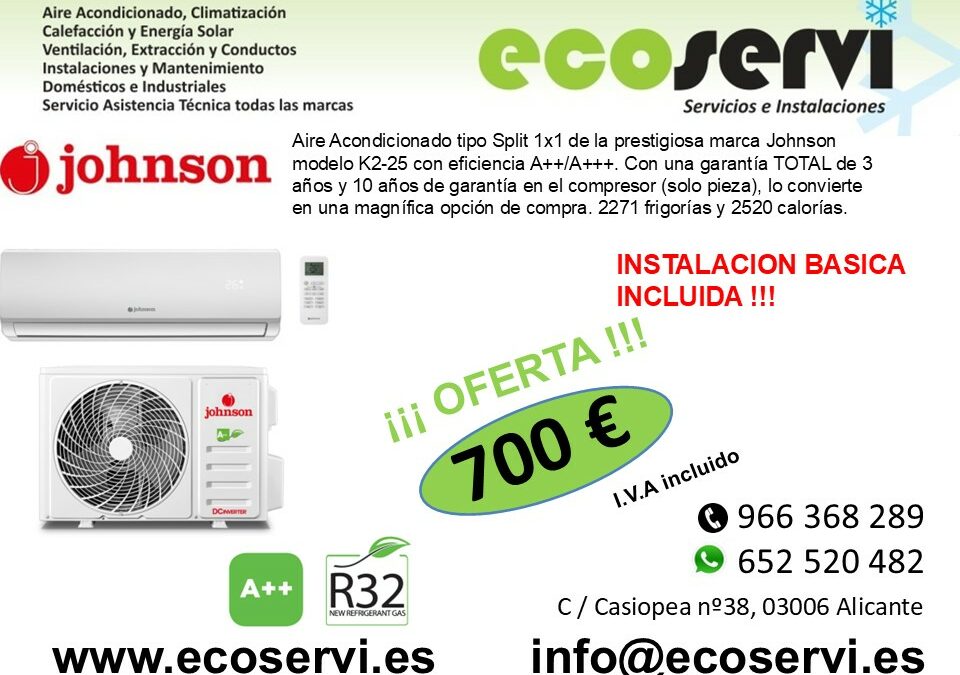 Aire Acondicionado Alicante Split JOHNSON K2-25